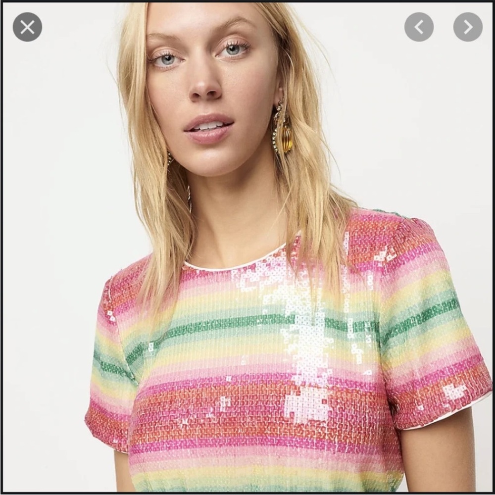 J. Crew Short Sleeve Sequin Midi Dress Watermelon Stripe NWT Size 4 - Picture 3 of 11